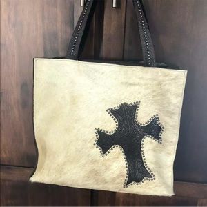 Arohoe Handmade Floral Cross Large Purse Tote Western Stud Cowhide Bag